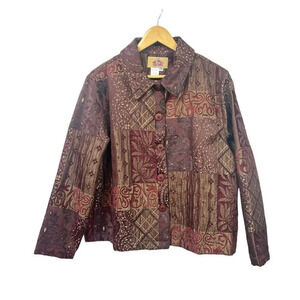 Vintage Barn Fly Tapestry Patchwork Jacket Women PXL Blazer Brown Coat
